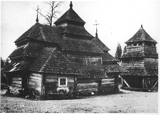 Cerkiew w Kuchajowie przed 1939 r. [Ryszard Brykowski. Drewniana architektura cerkiewna na koronnych ziemiach Rzeczpospolitej. Warszawa 1995]