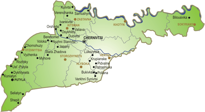 Disposition of monuments in Chernivtsi region