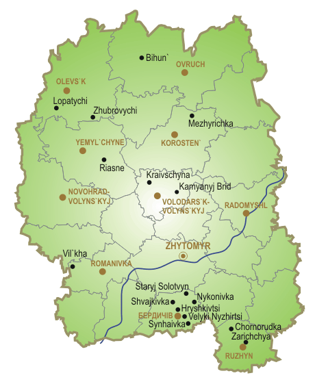 Disposition of monuments in Zhytomyr region